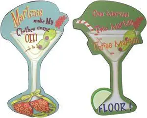 Tropical Drink Shaped Martini Glasses Wooden Wall Signs Plaques Set of 2