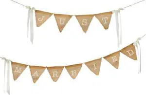 Mud Pie Wedding Decor Just Married Pennants Printed Burlap Banner 45 Inch