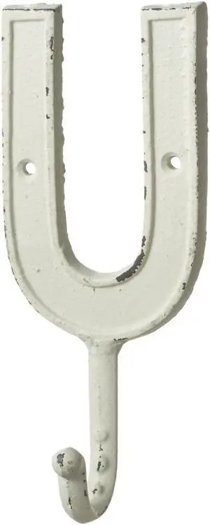 Monogram Letter U Single Wall Hook Painted Cast Iron 7.5 Inch