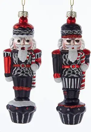 Kurt Adler Chalkboard Black Red Nutcrackers  Holiday Ornaments Set of 2 Glass