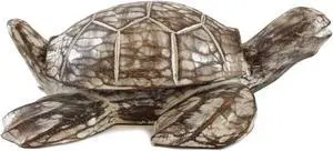 Sea Turtle Lidded Trinket Box Carved Wood 12.25 Inches Lift Off Lid