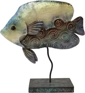 Tropical Blue and White Fish Capiz Shell Table Figurine
