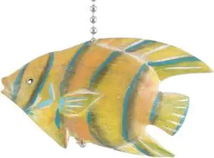 Tropical Hand Carved Yellow Angel Fish Three Dimensional Wooden Ceiling Fan Pull