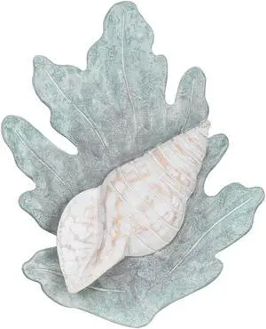 Coral Reef and Turban Shell Wall Hanging Seafoom Green Painted Wood 10 Inches