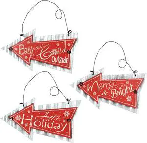 Cold Outside Happy Holiday Merry and Bright Christmas Ornaments Decor Set of 3