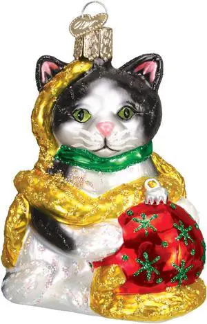 Holiday Kitten Playing with Garland and Tree Decorations Ornment