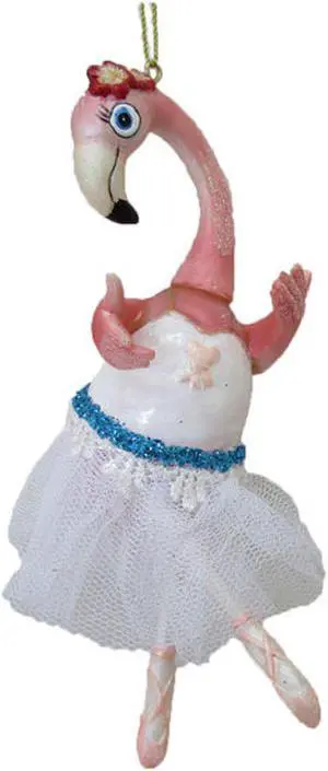 Ballerina Flamingo in White Tutu Christmas Holiday Ornament