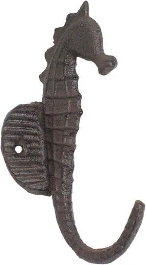 Seahorse Shaped Single Wall Hook Rustic Brown Cast Iron