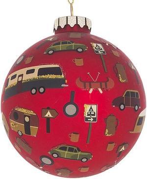 Camper Icons Red Christmas Holiday Ornament Glass Ball 3.5 Inches