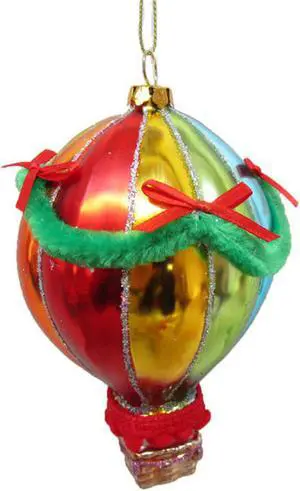 Rainbow Colors Hot Air Balloon Christmas Holiday Ornament Glass