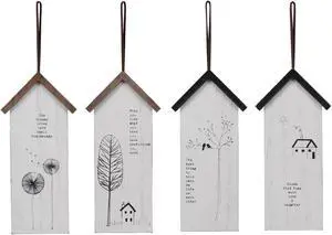House Shaped Home Sentiments Hanging Signs Set of 4 Wood 9.75 Inches