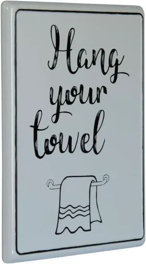 Hang Your Towel Bathroom Enameled Metal Wall Plaque 13.75 Inches