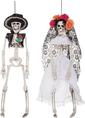 Day of the Dead Festive Skeleton Ornaments Bride and Groom Set
