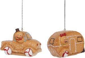 Gingerbread Pickup Truck and Camper Holiday Ornaments Set of 2