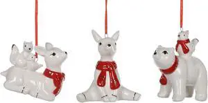 Whimsical Red and White Deer Bear and Squirrels Holiday Ornaments Set of 3