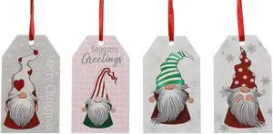 Holiday Gnomes Wood Tags Merry Christmas Seasons Greetings Ornaments Set of 4