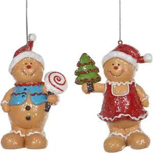 Gingerbread Boy and Girl Christmas Holiday Ornaments Set of 2