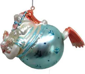 Plump Santa Diving for Treasures Christmas Holiday Ornament Glass