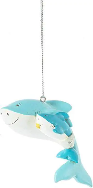 Shark Mom with Baby Shark in Diapers Christmas Holiday Ornament