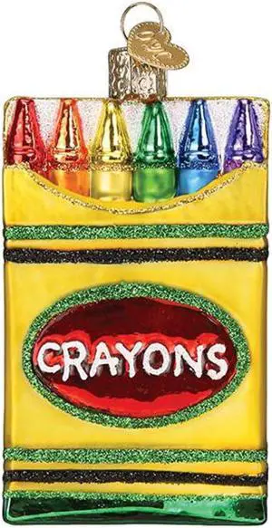 Box of Crayons Christmas Holiday Ornament Glass