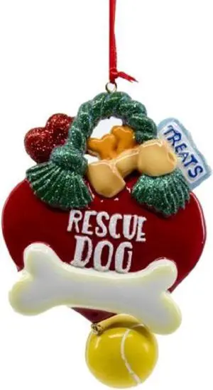 Rescue Dog Ball Bone Toys Treats Heart Christmas Holiday Ornament