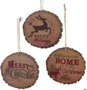 Reindeer Hearts Come Home Merry Christmas Wood Slice Plaque Ornaments Set of 3