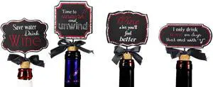 Save Water Unwind Drink Wine Bottle Chalkboard Wood 4 Inch Stoppers Set of 4