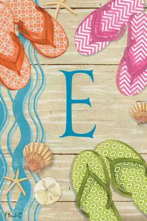 Flip Flops on Ocean Boardwalk Monogram E Double Sided 12 X 18 Inch Garden Flag