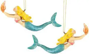 Coastal Blonde Swimming Mermaid 6 Inch Christmas Holiday Ornaments Set of 2