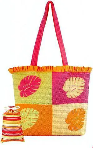 Tropical Palm Leaf Pink Beach Tote Bag Set