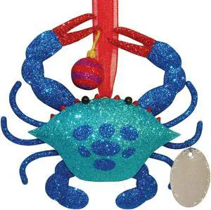 Cape Shore Blue Crab with Glitter Christmas Holiday Ornament Metal 5.25 Inch