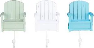 Coastal Relaxation Adirondack Shaped Beach Chairs Wood Wall Hooks Set of 3