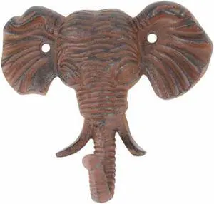 Antiqued Reproduction Cast Iron Elephant Head Single Hook Wall Decor