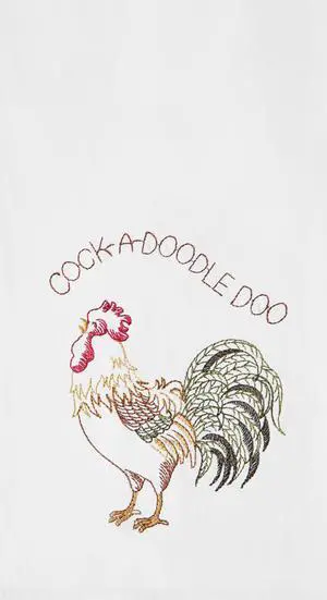 Rooster Cock A Doodle Doo Barnyard Flour Sack Kitchen Towel Cotton 27 Inches