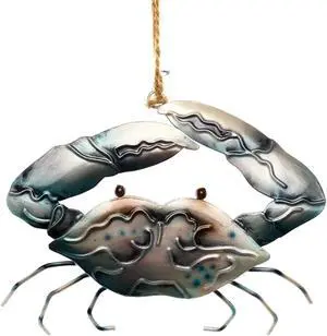 Coastal Blue Crab Pearlized Christmas Holiday Ornament Metal 4.5 Inches