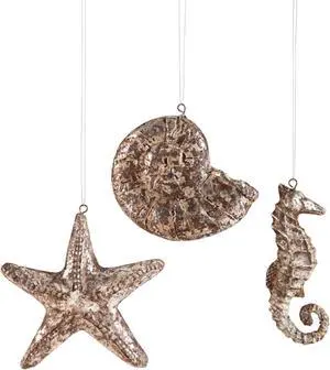 Starfish Shell Seahorse 4.5 Inch Coastal Holiday Ornaments Set of 3