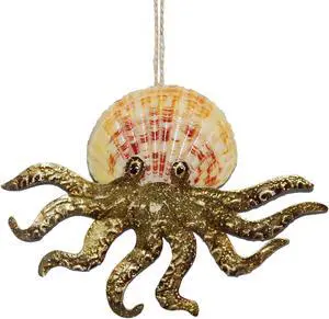 Scallop Shell Golden Octopus Christmas Holiday Ornament