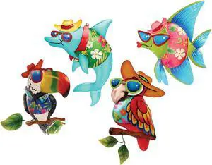 Key West Dolphin Fish Toucan Parrot Large Christmas Holiday Ornaments Set of 4