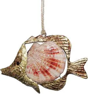 Scallop Shell Golden Fish Christmas Holiday Ornament