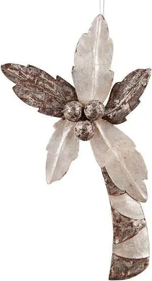 Shimmery Silver Color Palm Tree Capiz Shell Christmas Holiday Ornament 8 Inches