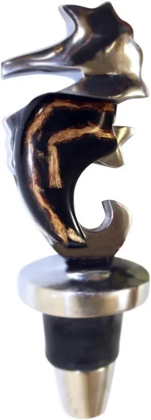 Seahorse Wine Topper with Bamboo and Recycled Aluminum