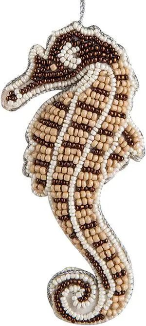 Beaded Seahorse 5.5 Inch Bahamas Style Fabric Christmas Holiday Ornament