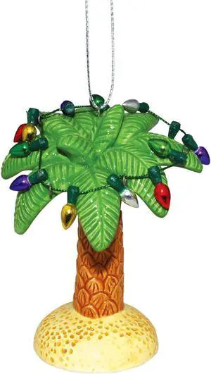 Palm Tree Trimmed in Christmas Cheer Holiday Ornament Ceramic 3.5 Inch