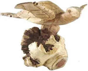 Coastal Hand Carved Sea Turtle Figurine on Parawood Base