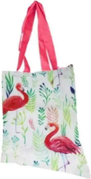 Flamingo Polyester Foldup Shopping Bag with Matching Zippered Storage Pouch