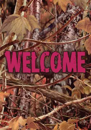 Pink Camo Welcome Hunter Woodlands 18 X 12 Inch Garden Flag