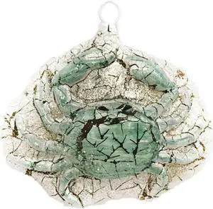 December Diamonds Blue Crab Christmas Holiday Ornament Crackle Finish