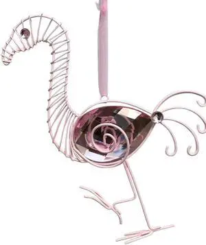 Pink Flamingo Jeweled Christmas Holiday Ornament Metal Wire