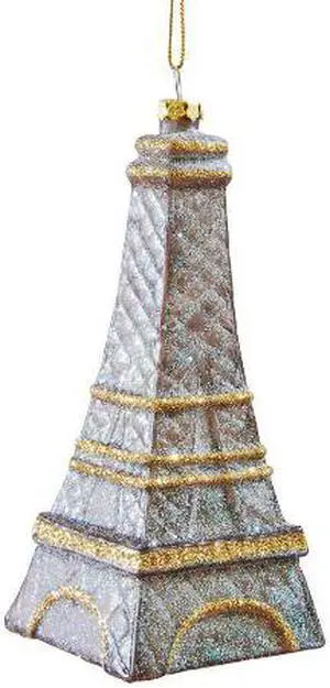 Oh La La French Eiffel Tower Christmas Holiday Glass Three Dimensional Ornament