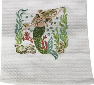 Coastal Ocean Mermaid Cotton Waffle Weave Kitchen Dish Towel